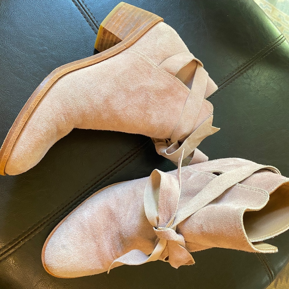 Anthropologie Pale blush suede booties. Made in Peru